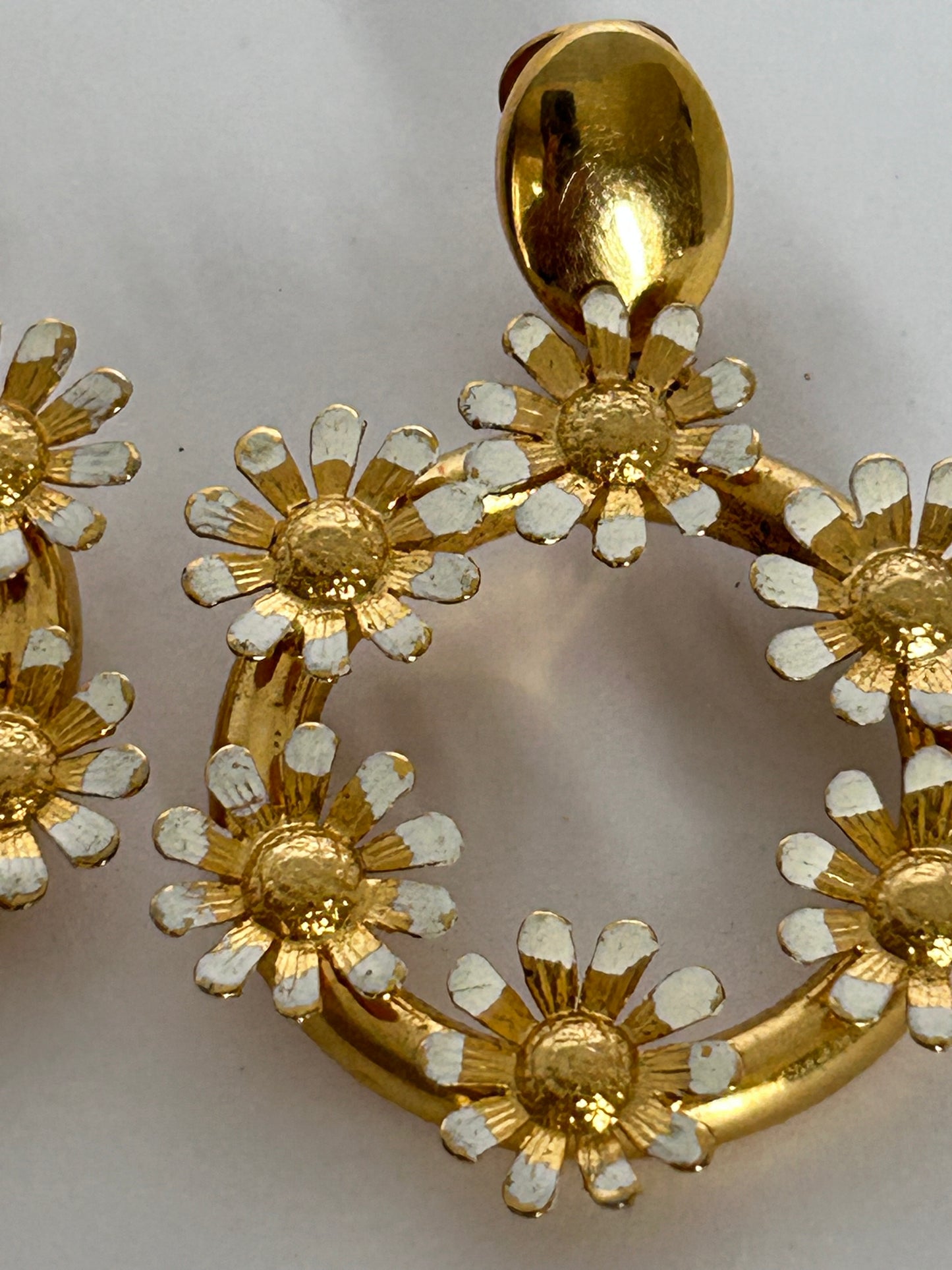 Vintage Daisy Hoop Clip on Earrings