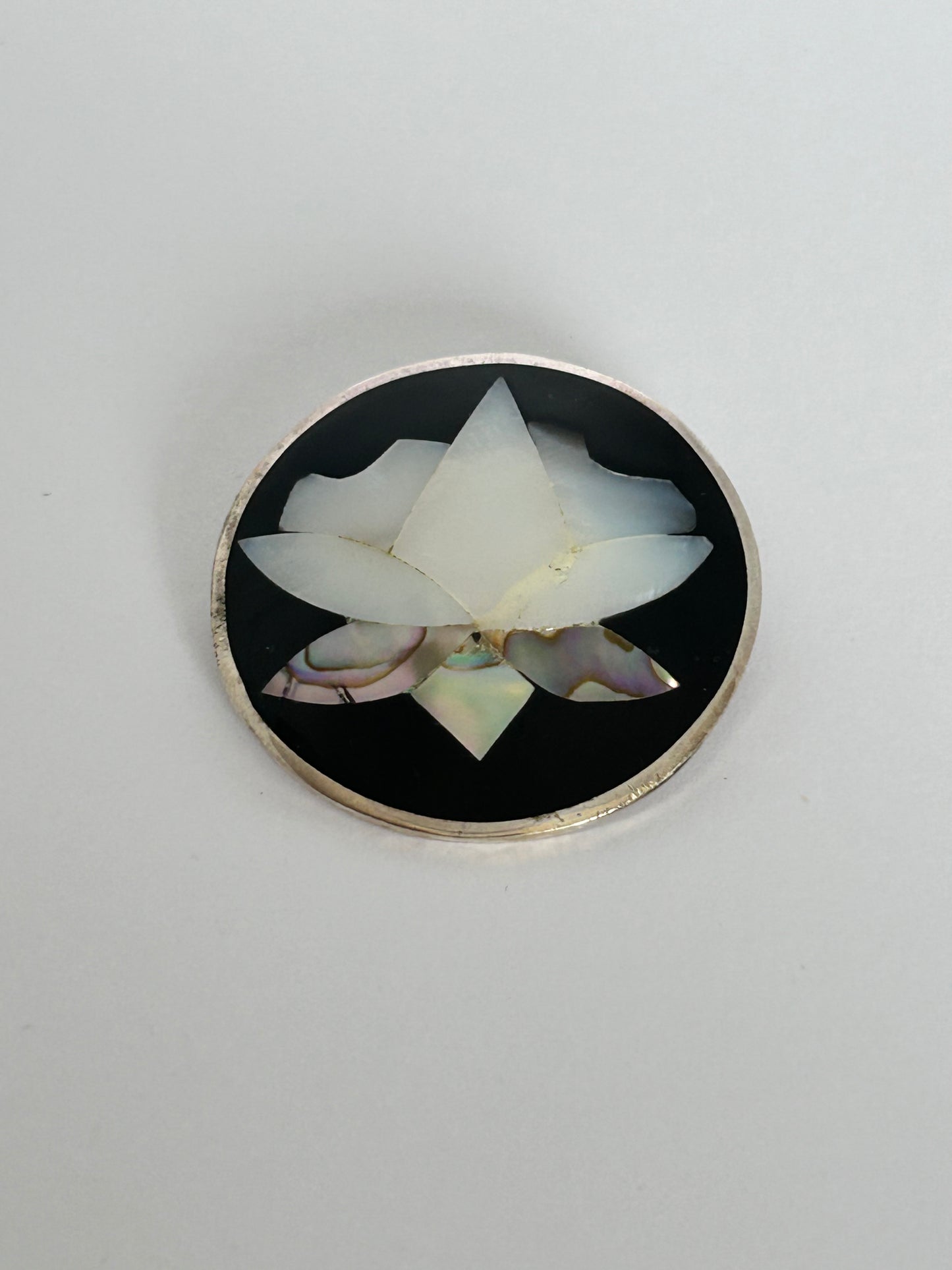 Vintage Alpaca Mexico & Mother of Pearl Brooch