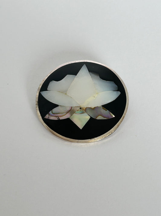 Vintage Alpaca Mexico & Mother of Pearl Brooch