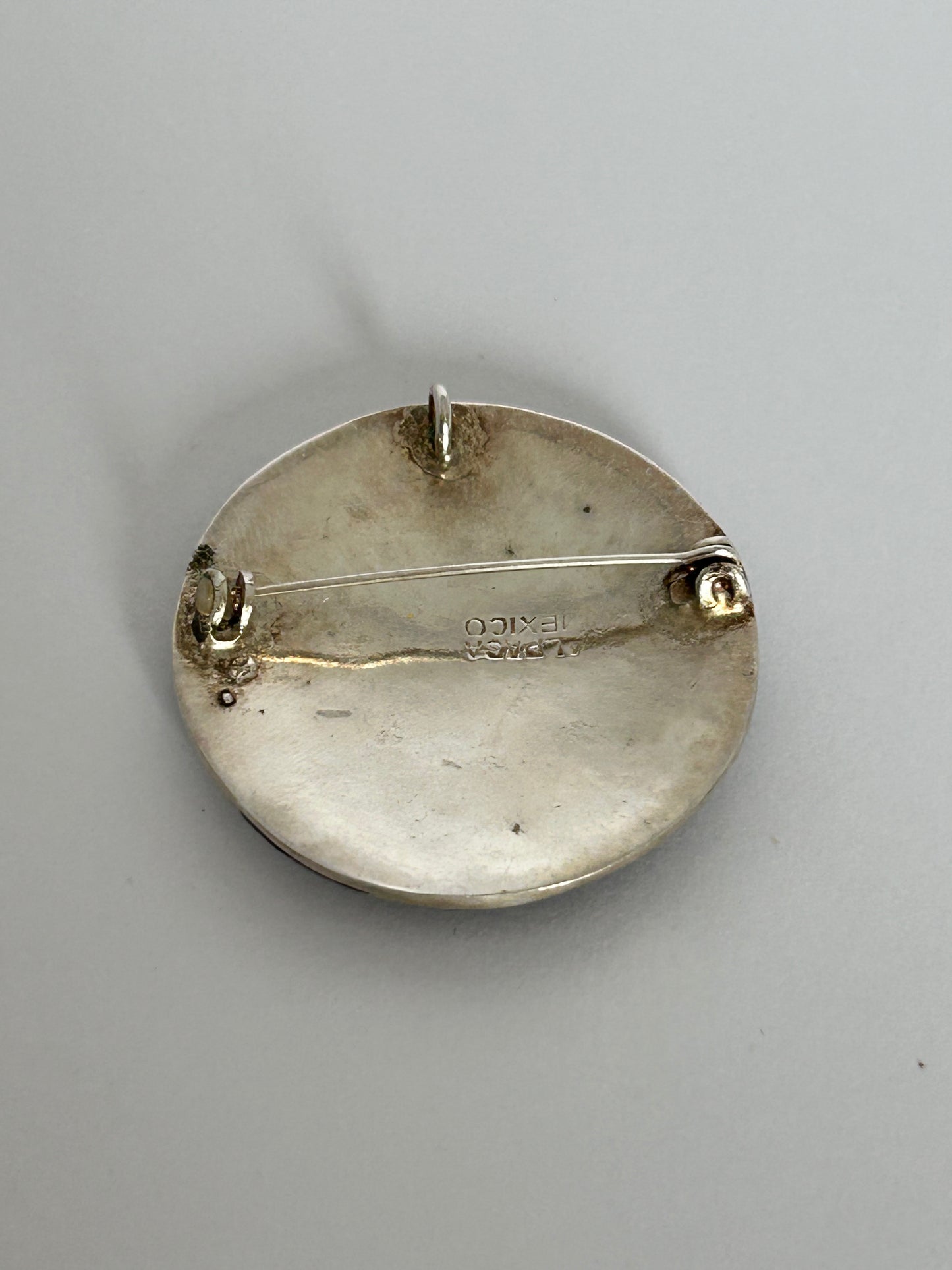 Vintage Alpaca Mexico & Mother of Pearl Brooch