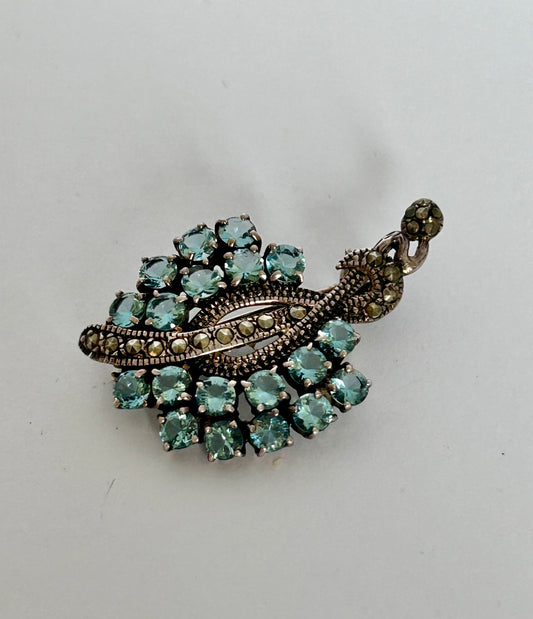 Vintage Sterling Silver & Rhinestone Brooch