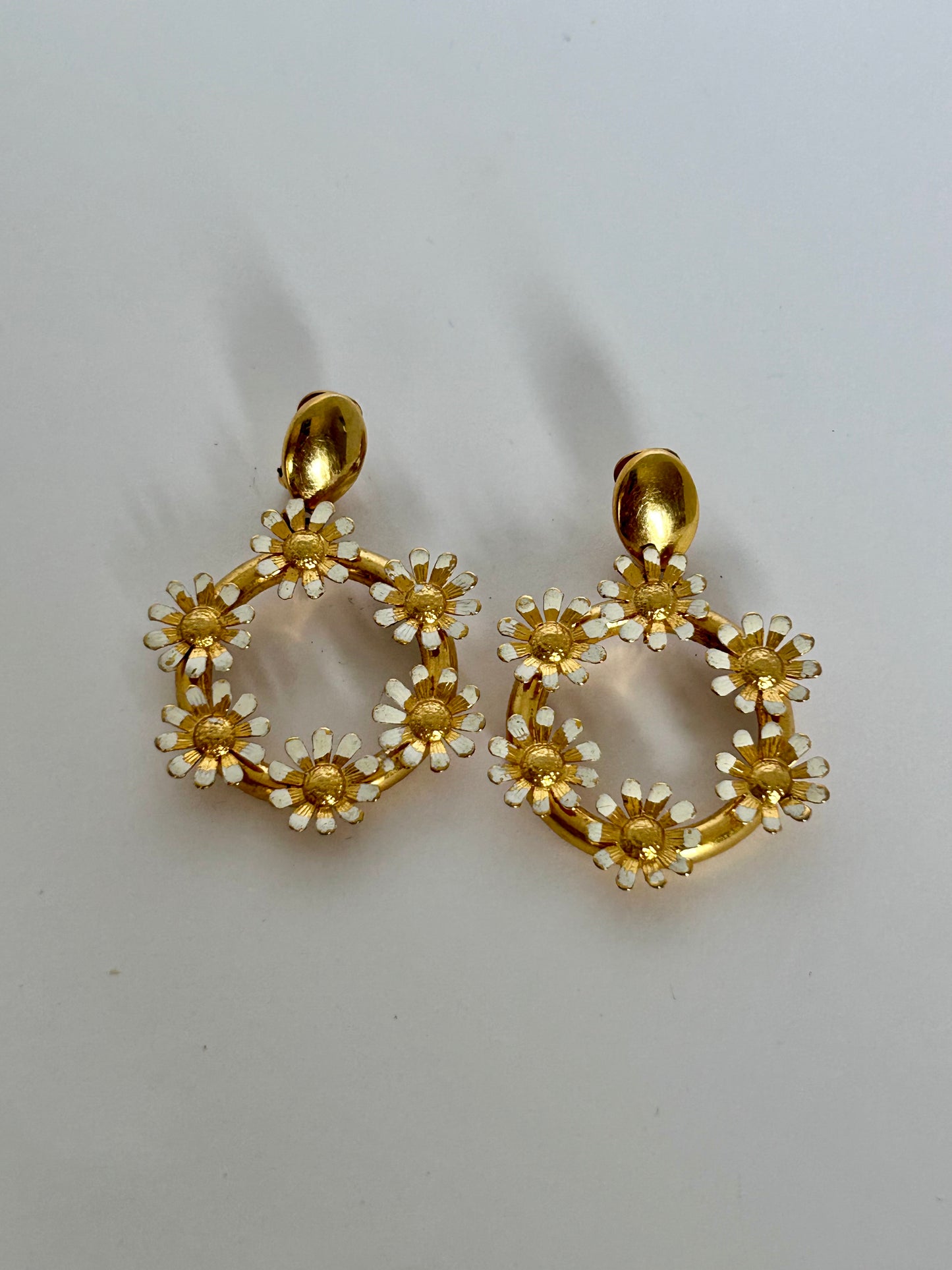 Vintage Daisy Hoop Clip on Earrings