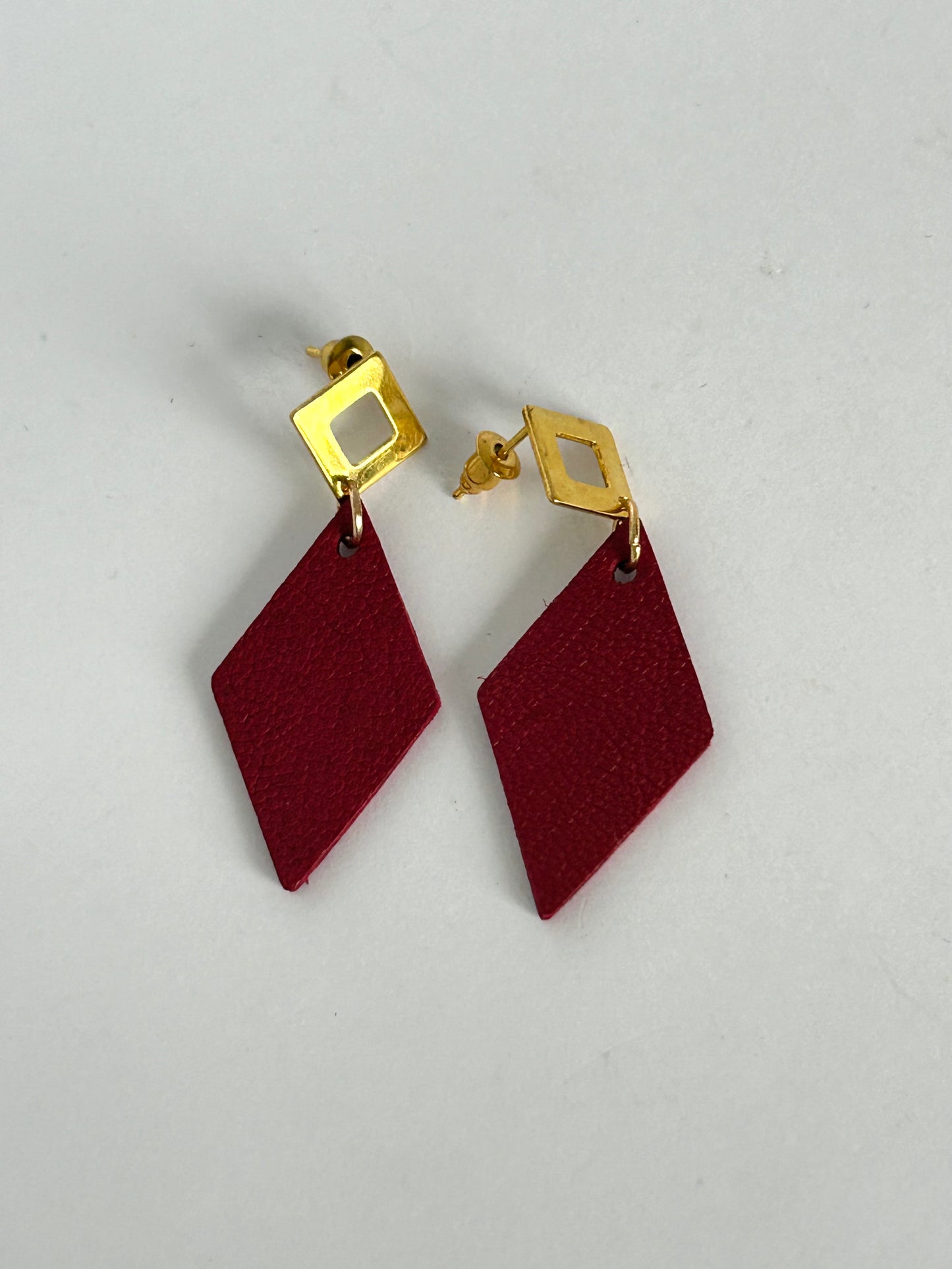Vegan Leather Diamond Drop Earrings