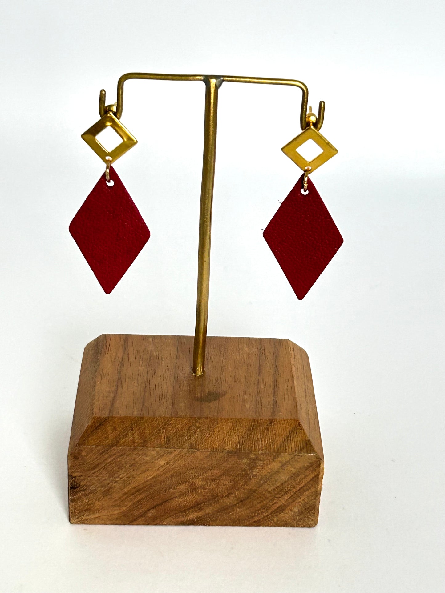 Vegan Leather Diamond Drop Earrings