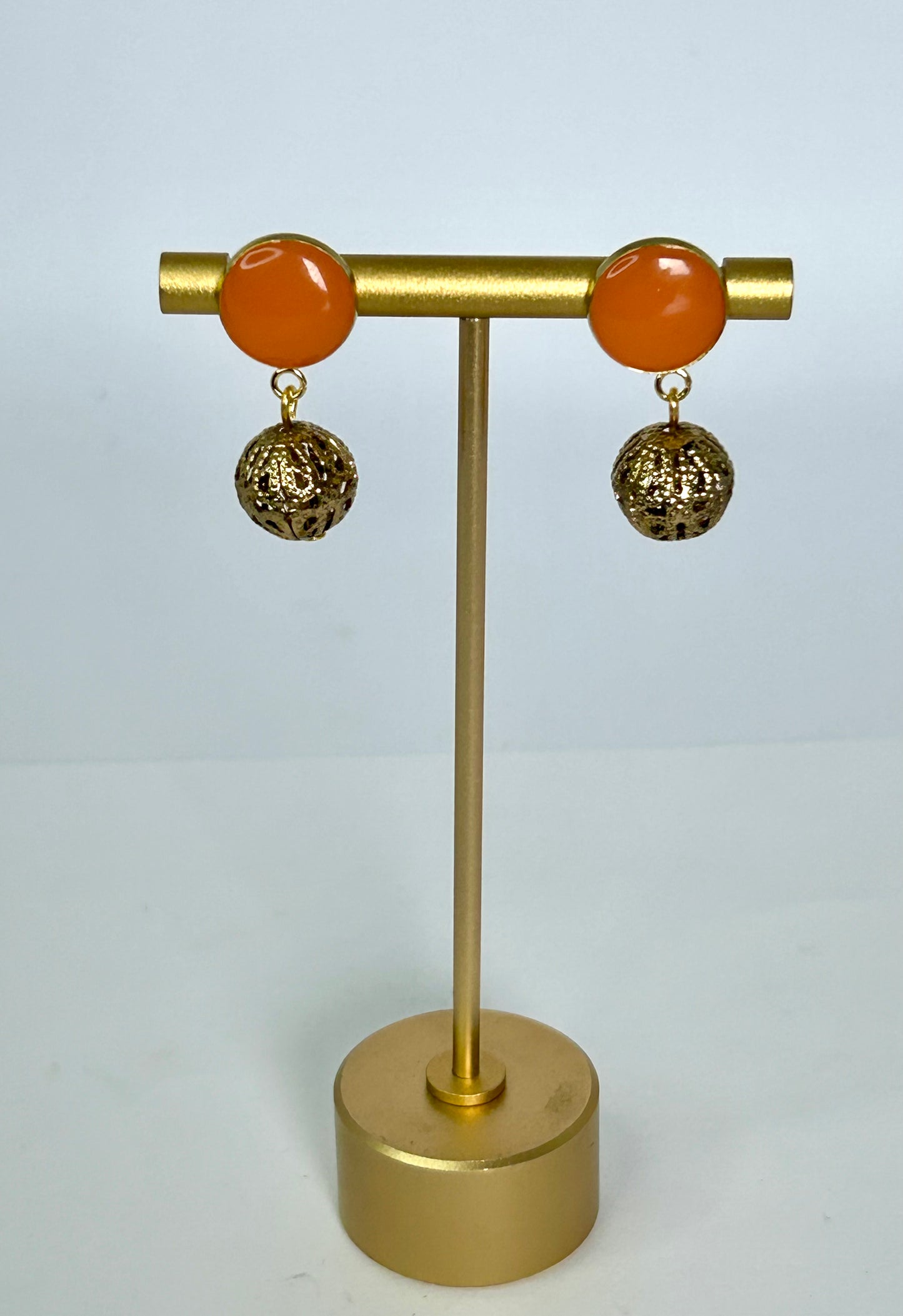 Resin & Gold Drop Earrings [Pastel Orange]