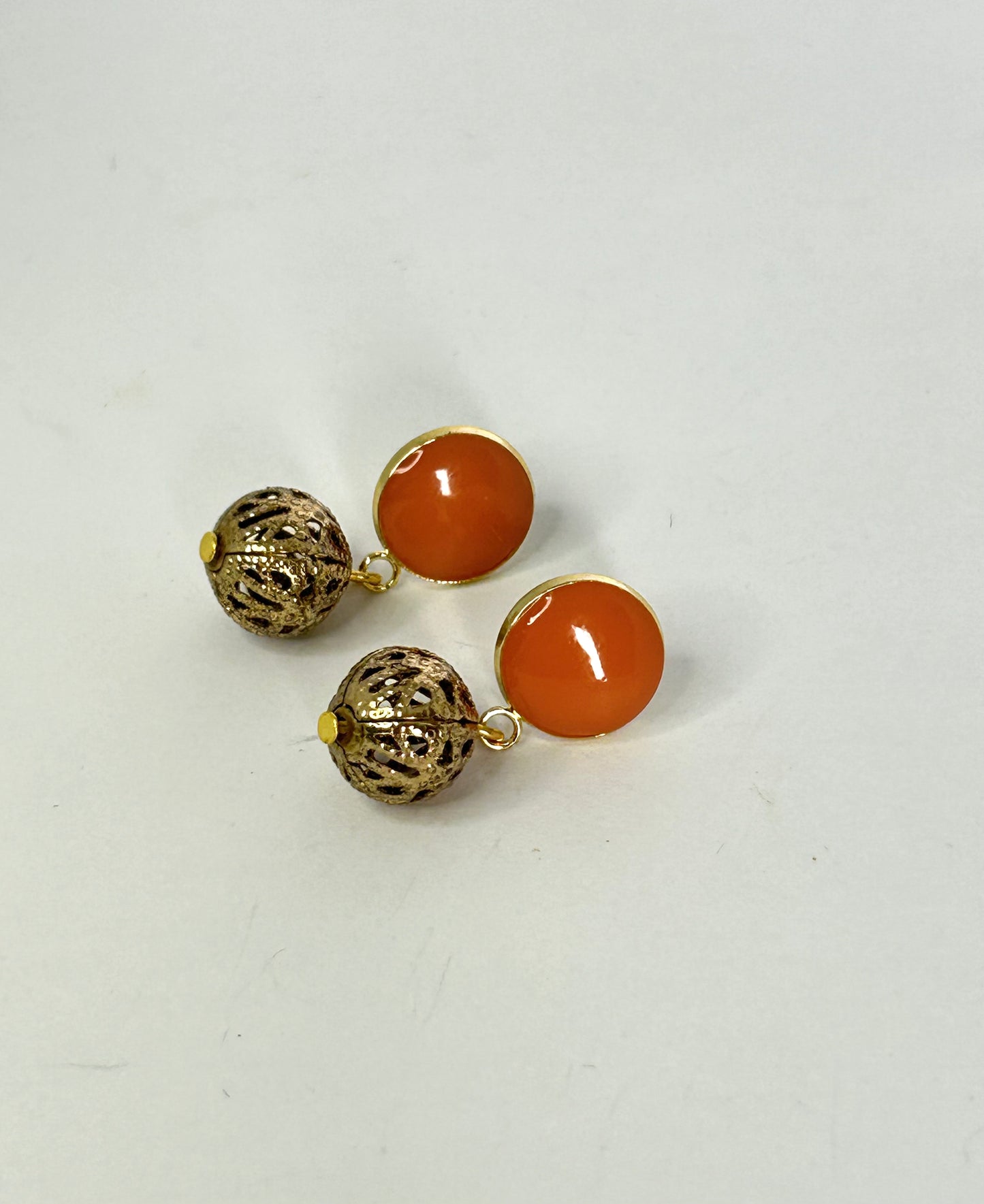 Resin & Gold Drop Earrings [Pastel Orange]