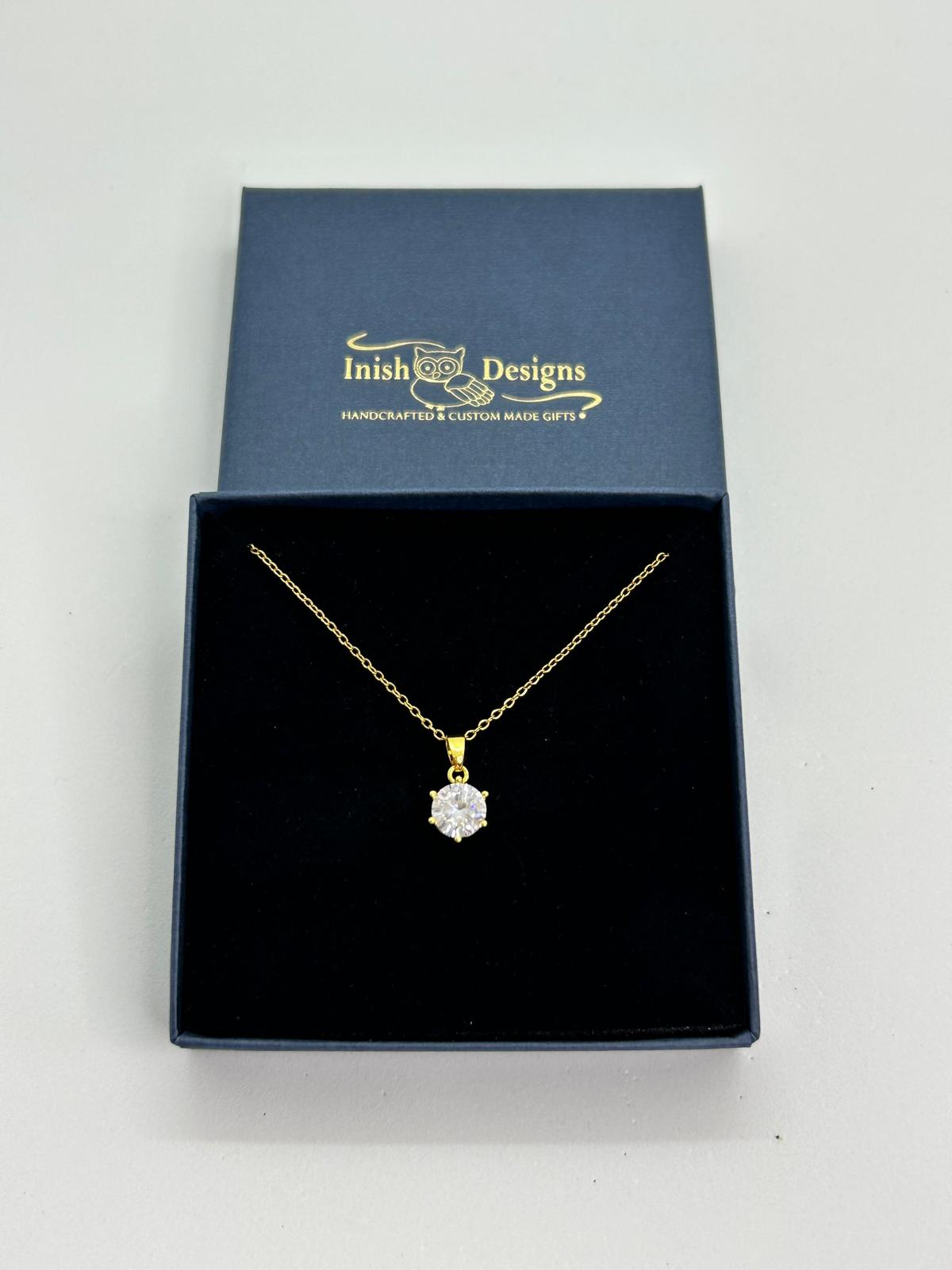 Zircon Pendant Necklace - Gold